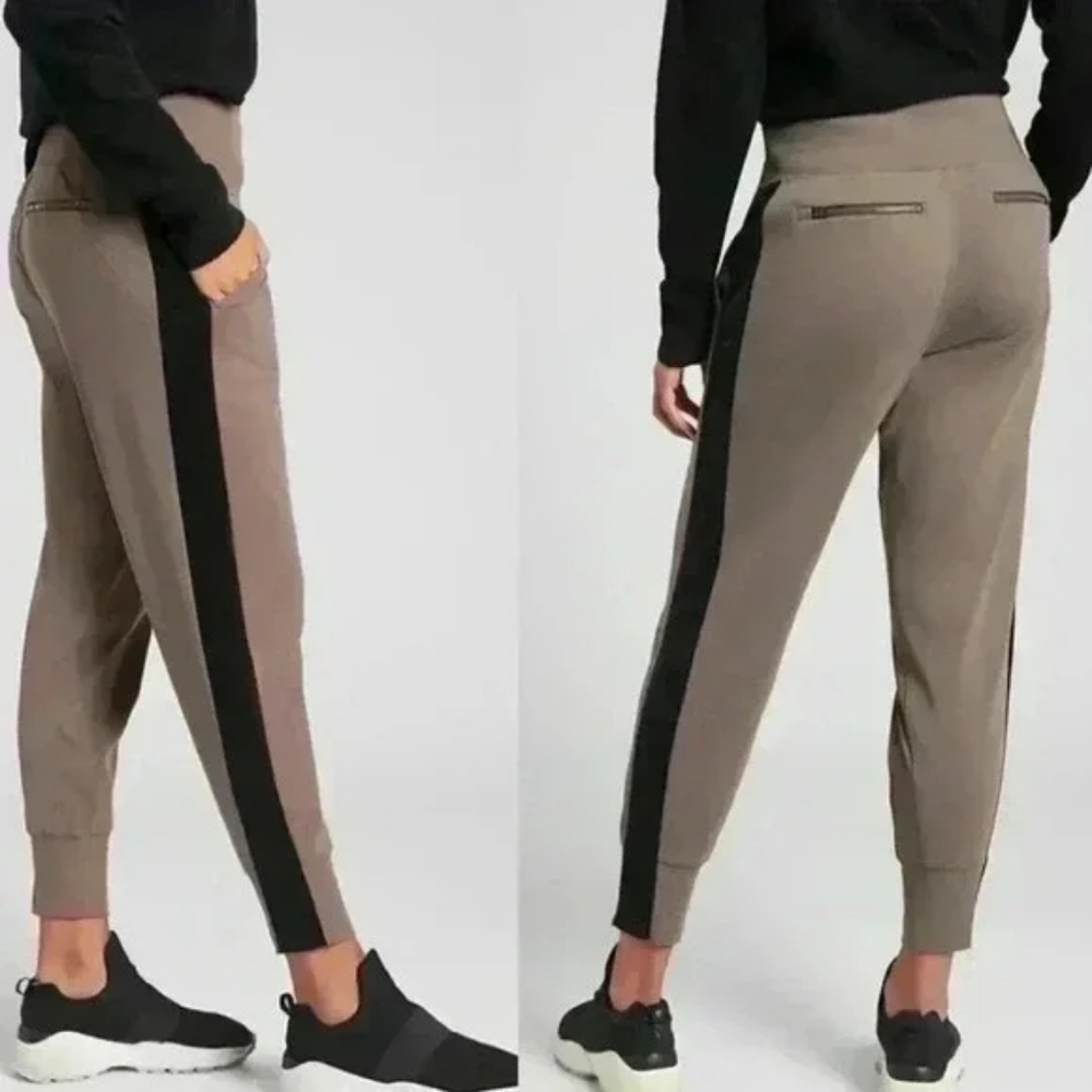 Athleta Venice Joggers Size XS - Taupe Track Joggers with Black Side Stripe - Picture 2 of 10